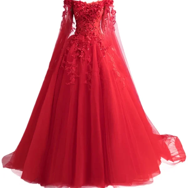 Red Sleeveless Cotton Quince Dresses​ Gown - Image 3