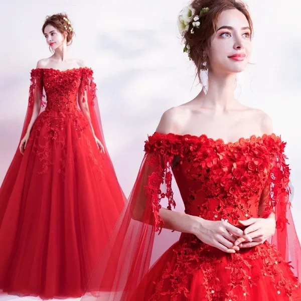 Red Sleeveless Cotton Quince Dresses​ Gown - Image 2