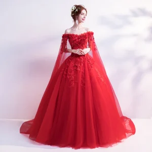 Red Sleeveless Cotton Quince Dresses​ Gown