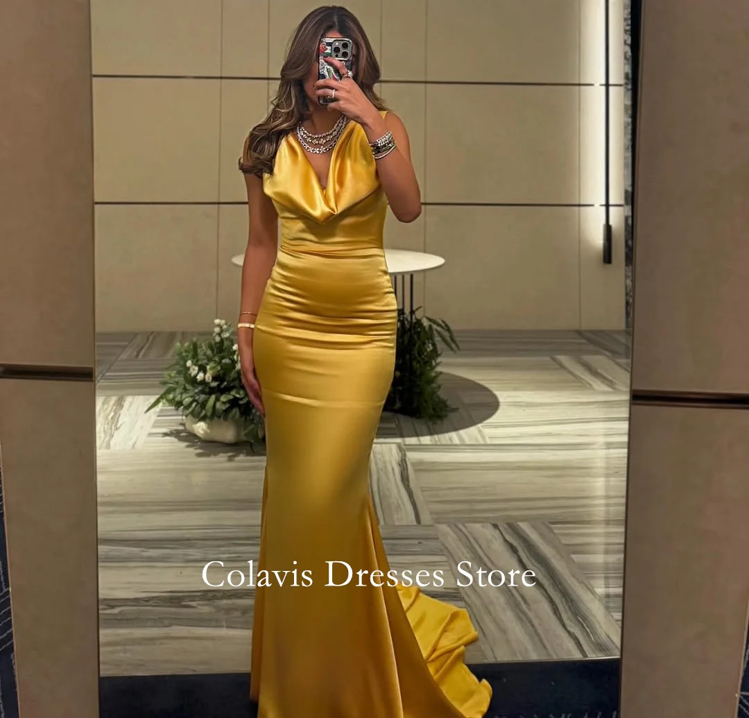 2025 Cowl Neck Customized Silk Satin Gold Prom Dresses Evening Dress Mermaid Floor Length Women Evening Gowns Formal Party Dress 2025 Cowl Neck Customized Silk Satin Gold Prom Dresses Evening Dress Mermaid Floor Length Women Evening Gowns Formal Party Dress