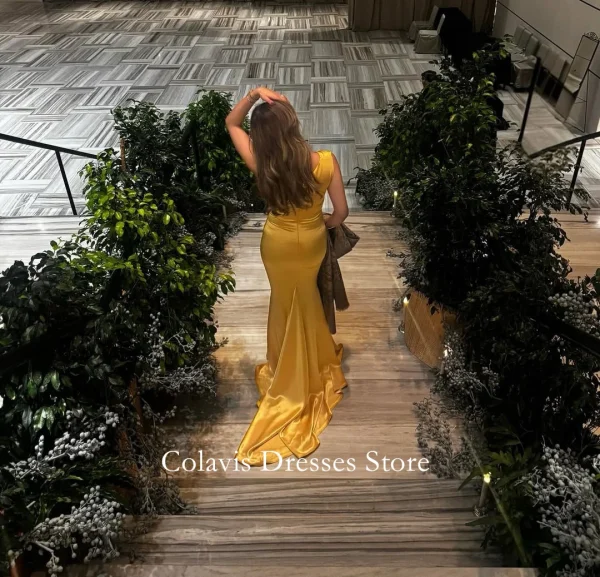 Cowl Neck Customized Silk Satin Gold Prom Dresses Evening Dress Mermaid Floor Length Women Gowns Formal Party Dress - Image 2
