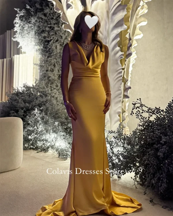 Cowl Neck Customized Silk Satin Gold Prom Dresses Evening Dress Mermaid Floor Length Women Gowns Formal Party Dress - Image 3
