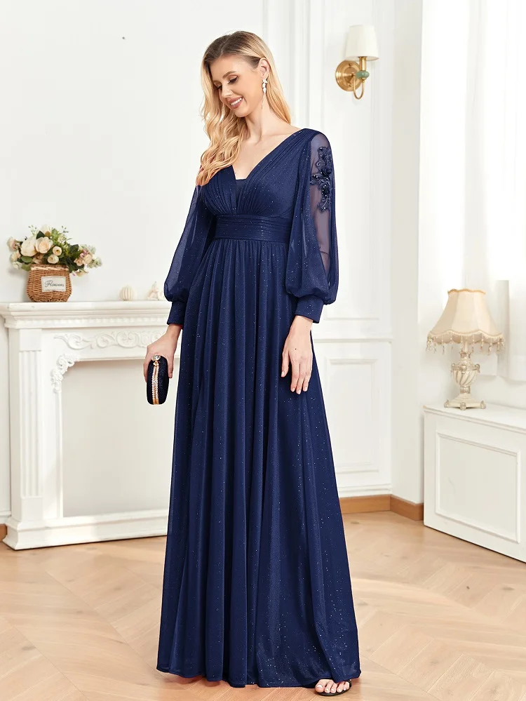 Elegant Long Sleeves Floor Length Split Party Evening Dress Women 2024 Luxury Backless Weedding Dress Cocktail Prom