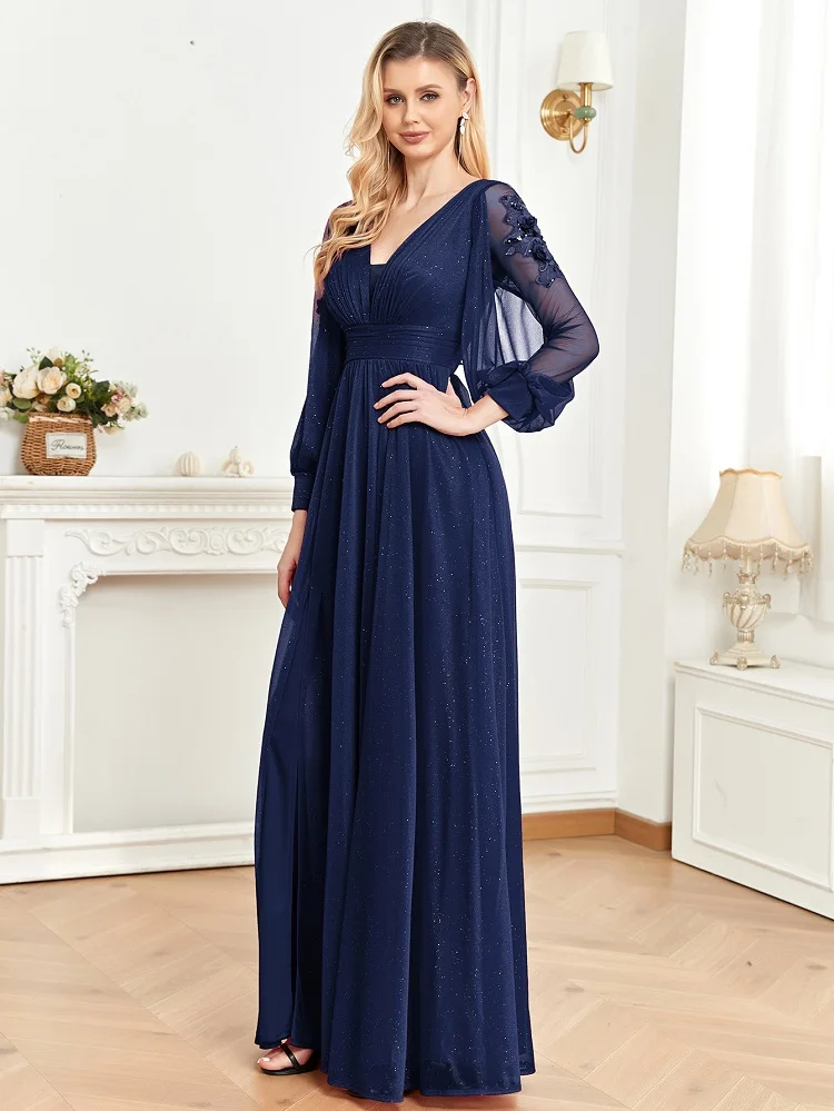 Elegant Long Sleeves Floor Length Split Party Evening Dress Women 2024 Luxury Backless Weedding Dress Cocktail Prom