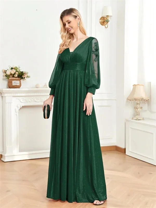 Elegant Long Sleeves Floor Length Split Party Evening Dress Women  Emerald Green Black Green Red Formal Luxury Backless Wedding Dress Cocktail Prom - Image 3