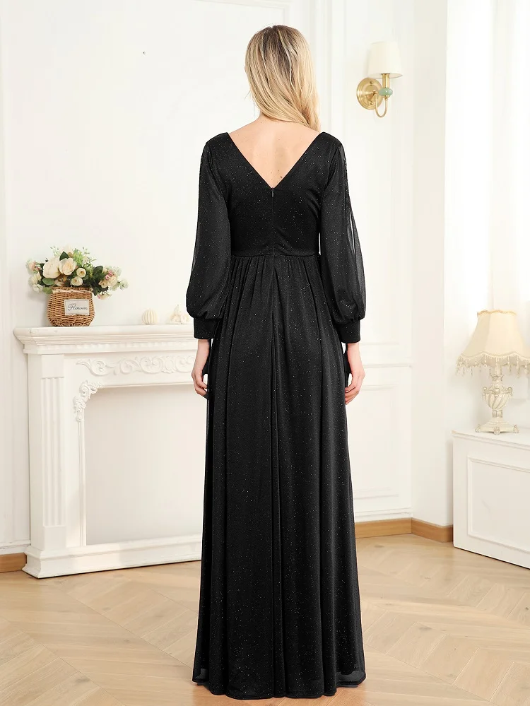 Elegant Long Sleeves Floor Length Split Party Evening Dress Women 2024 Luxury Backless Weedding Dress Cocktail Prom