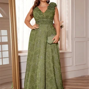 Plus Size Elegant V-Neck Green Black Floral Evening Dress Women Long Luxury Graduation Party Prom Cocktail Gown