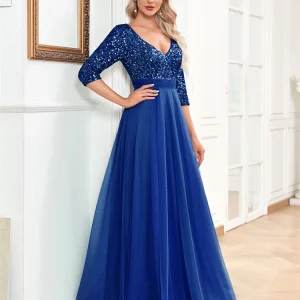 Luxury Floor Length Black Dark Green Gold Pink V-Neck Evening Dress For Women Elegant Party Maxi Dress Sequin Short Sleeves Prom Cocktail Gown