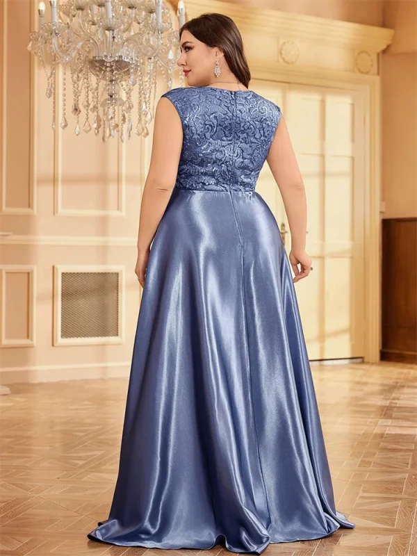 Plus Size Luxury Gold Pink Green Satin V-Neck Evening Dress Women Sequin Wedding Party Prom Floor Length Cocktail Dress Gowns - Image 2