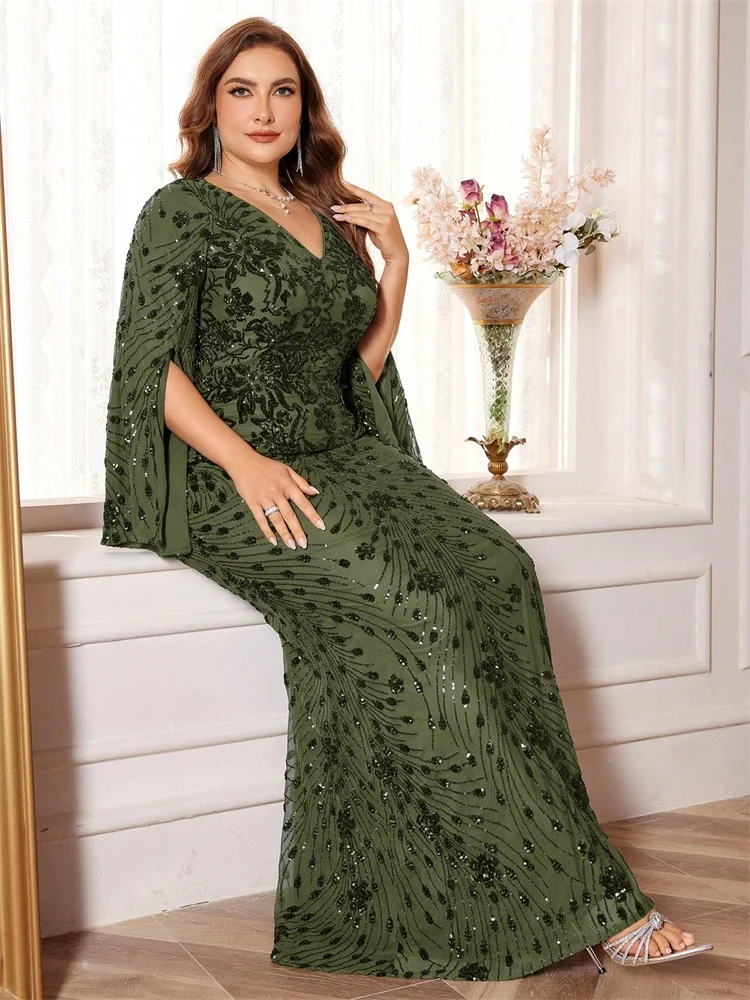 Plus Size Luxury Gold Evening Dresses Women 2024 Long Sleeve Mermaid Formal Sequins Prom Wedding Party Cocktail Gowns