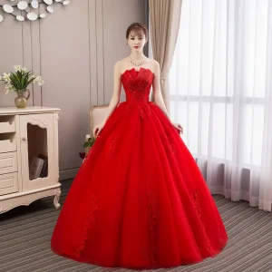 Red Quince Dresses Ball Gown Princess Lace Appliques Beading Formal Birthday Party