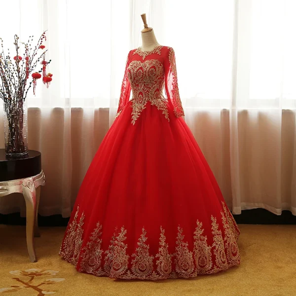 New Vintage Lace Red Ball Gown Quince Dresses Candy Color Prom Dress - Image 3