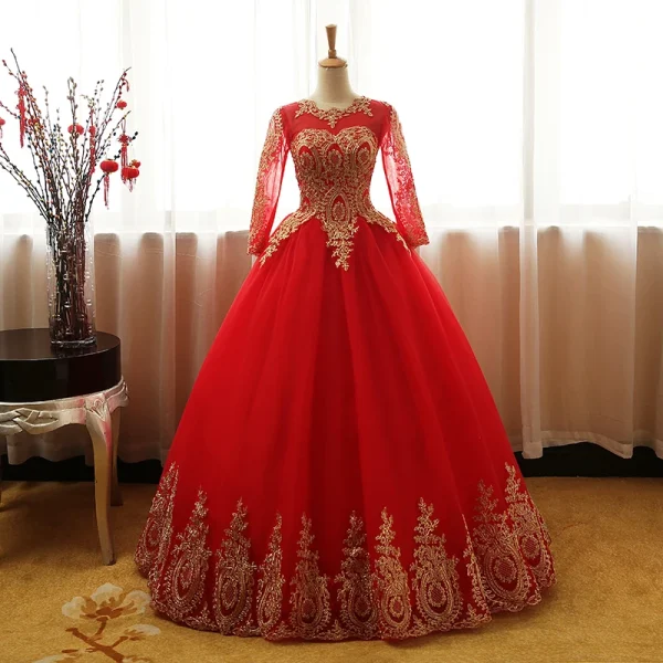 New Vintage Lace Red Ball Gown Quince Dresses Candy Color Prom Dress