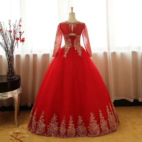 New Vintage Lace Red Ball Gown Quince Dresses Candy Color Prom Dress - Image 6