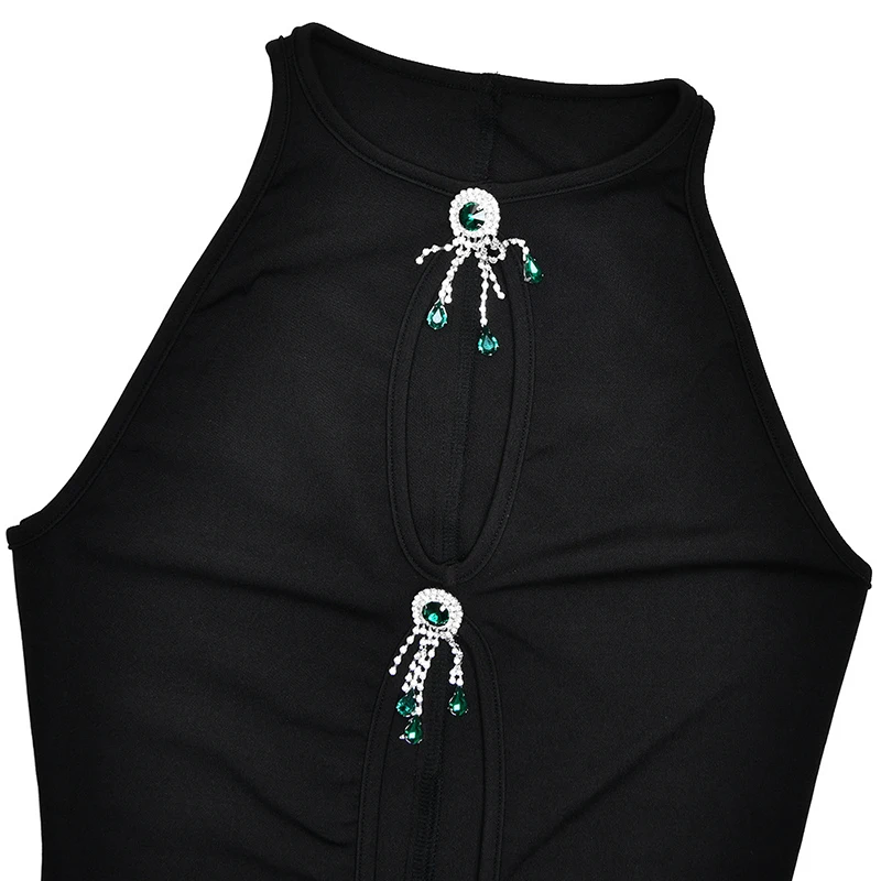 Mozision Hollow Out Pearl Tassel Sexy Maxi Dress For Women Black O Neck Sleeveless High Waist Bodycon Club Party Long Dress