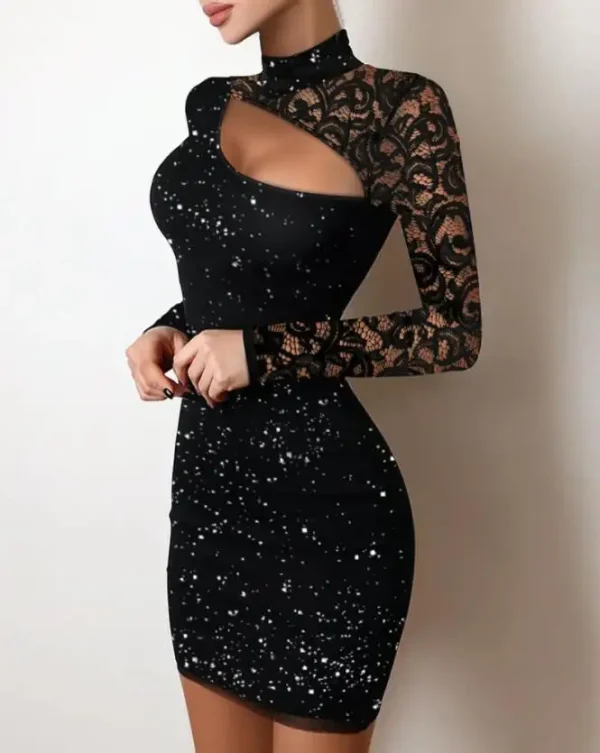 Glitter Long Sleeve Mini Evening Dress