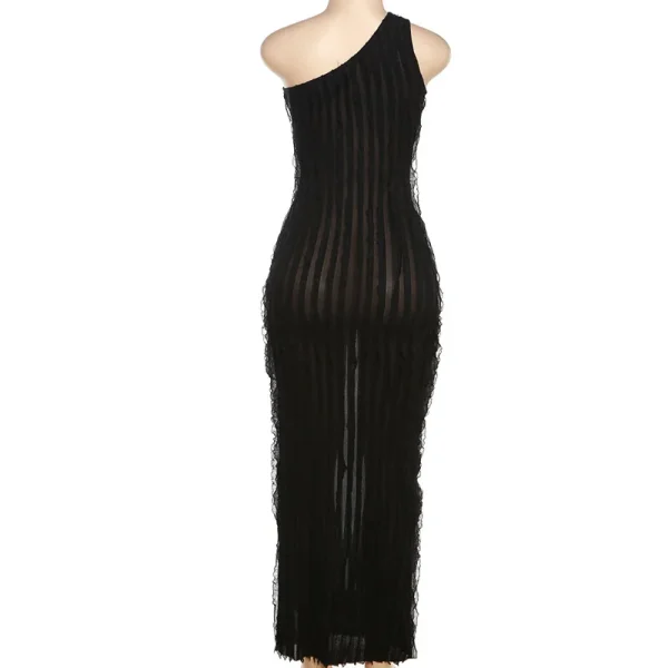 Black Ruffles One Shoulder Long Dress Sleeveless Backless - Image 5