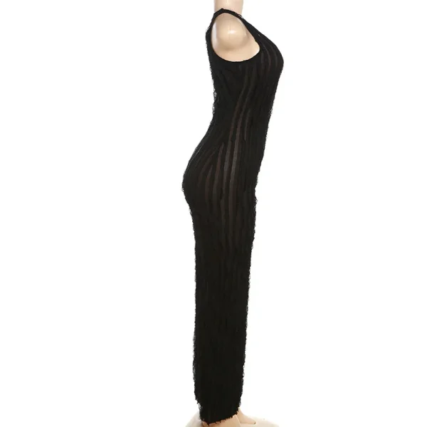 Black Ruffles One Shoulder Long Dress Sleeveless Backless - Image 4