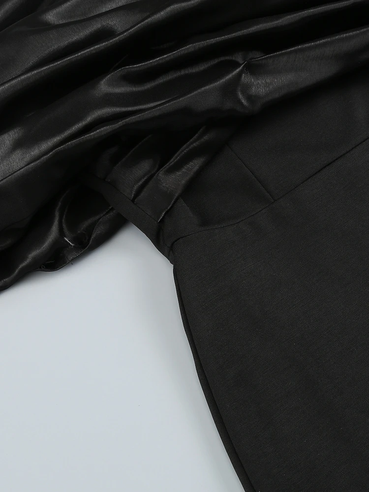 Sexy Satin Ruffle Shoulder High Slit Long Dress Women Black Off the Shoulder Pleat Maxi Dress Elegant Evening Party Gown