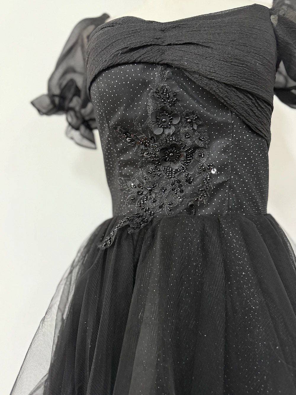 New Graduation High School Dress French High end Black Long Evening Dresses for Women Bubble Sleeve Bridesmaid Wedding Dress