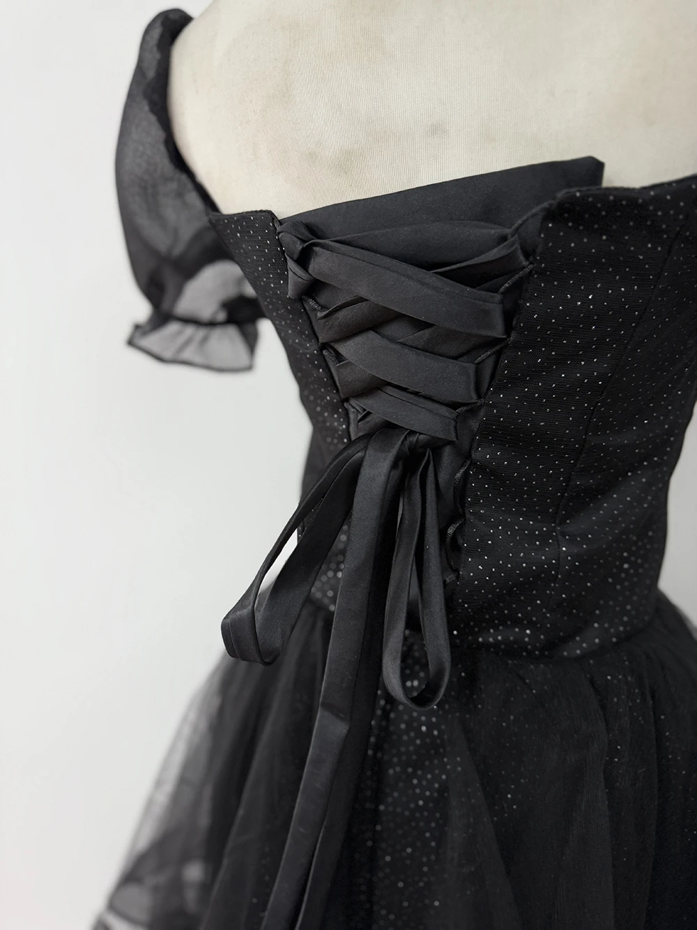 New Graduation High School Dress French High end Black Long Evening Dresses for Women Bubble Sleeve Bridesmaid Wedding Dress