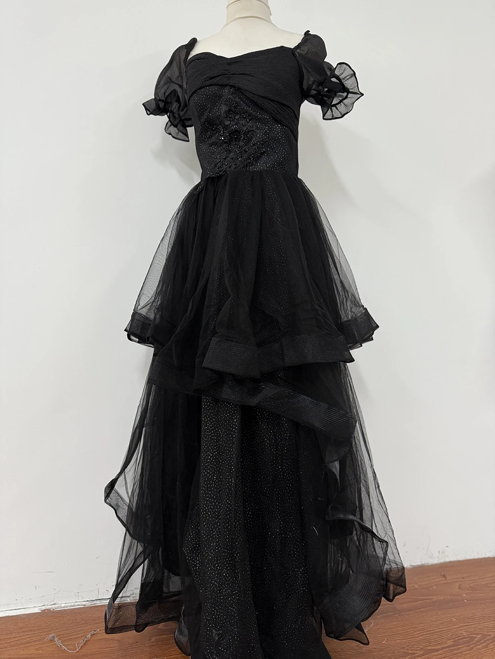 New Graduation High School Dress French High end Black Long Evening Dresses for Women Bubble Sleeve Bridesmaid Wedding Dress