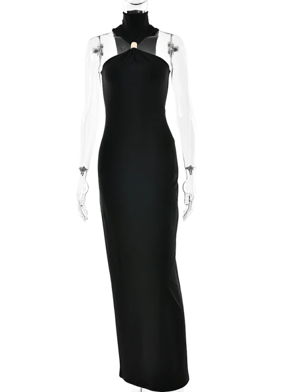 Turtleneck Maxi Dress Black White Sleeveless High Waist - Image 6