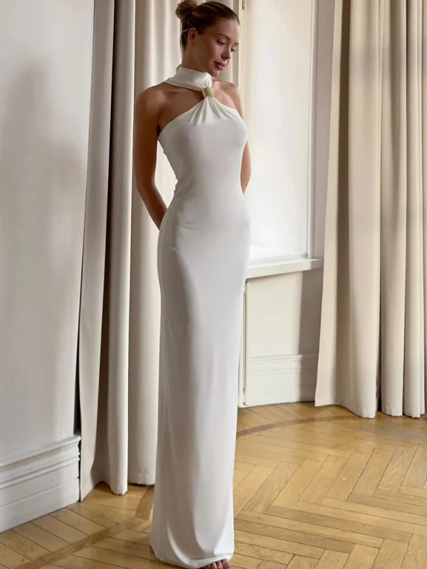 Turtleneck Maxi Dress Black White Sleeveless High Waist - Image 4