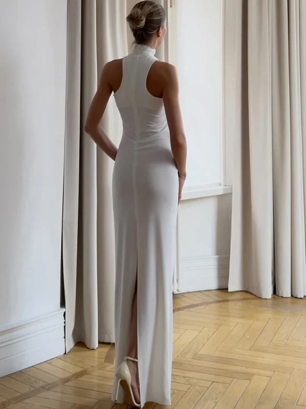 Turtleneck Maxi Dress Black White Sleeveless High Waist - Image 5