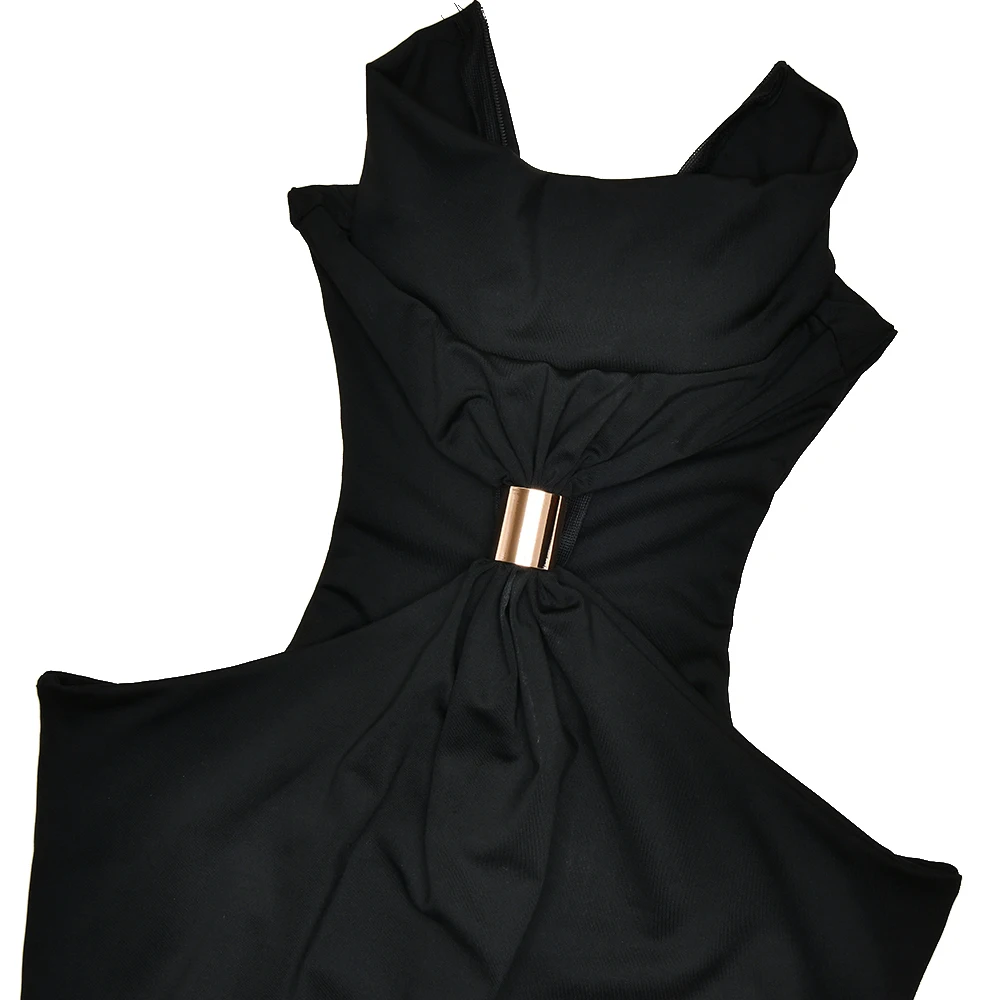 Turtleneck High Slit Metal Ring Women Maxi Dress Black Sleeveless High Waist Dress Summer Slim Elegant Party Clubwear