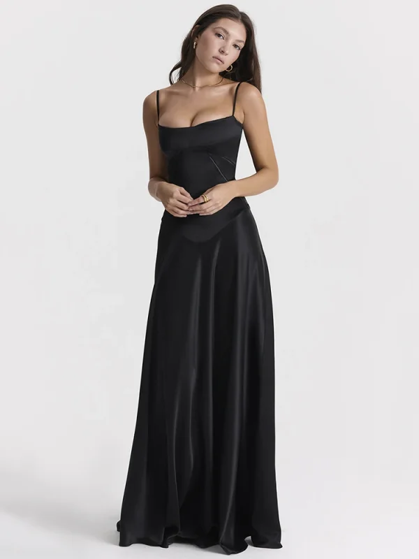 Lace-up Maxi Black Strap Sleeveless Backless Dress - Image 2