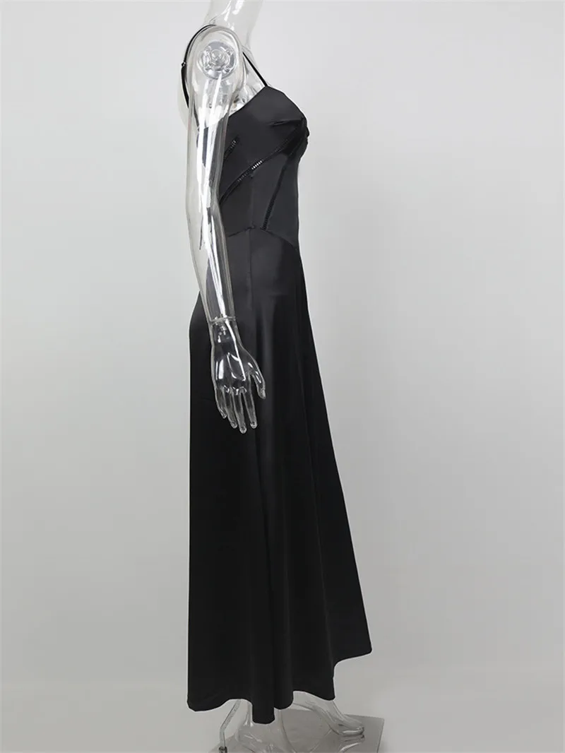  Lace-up Satin Maxi Slipdress Women Black Spaghetti Strap Sleeveless Backless Maxi Dress Club Party Evening Dress