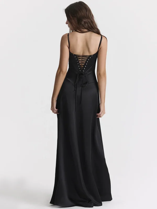 Lace-up Maxi Black Strap Sleeveless Backless Dress - Image 4