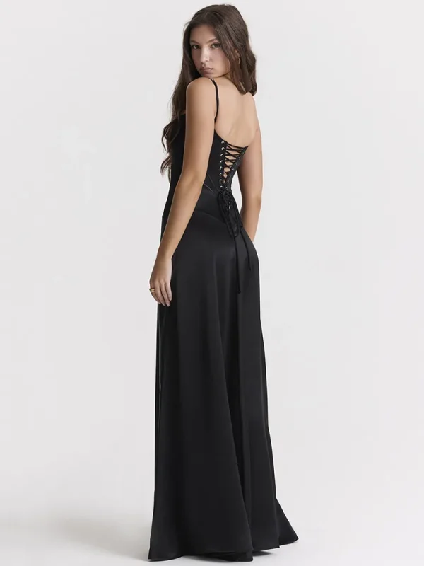 Lace-up Maxi Black Strap Sleeveless Backless Dress - Image 3