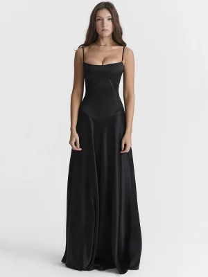 Lace-up Maxi Black Strap Sleeveless Backless Dress