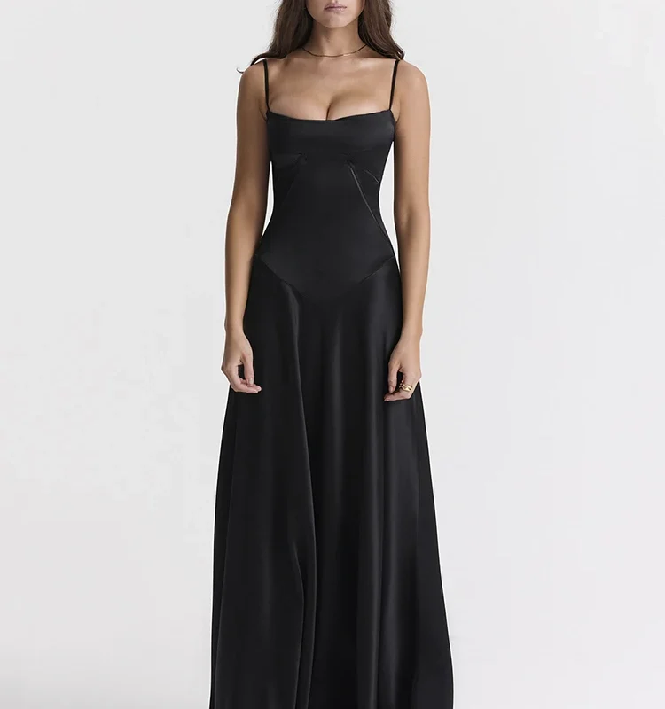 Lace-up Maxi Black Strap Sleeveless Backless Dress