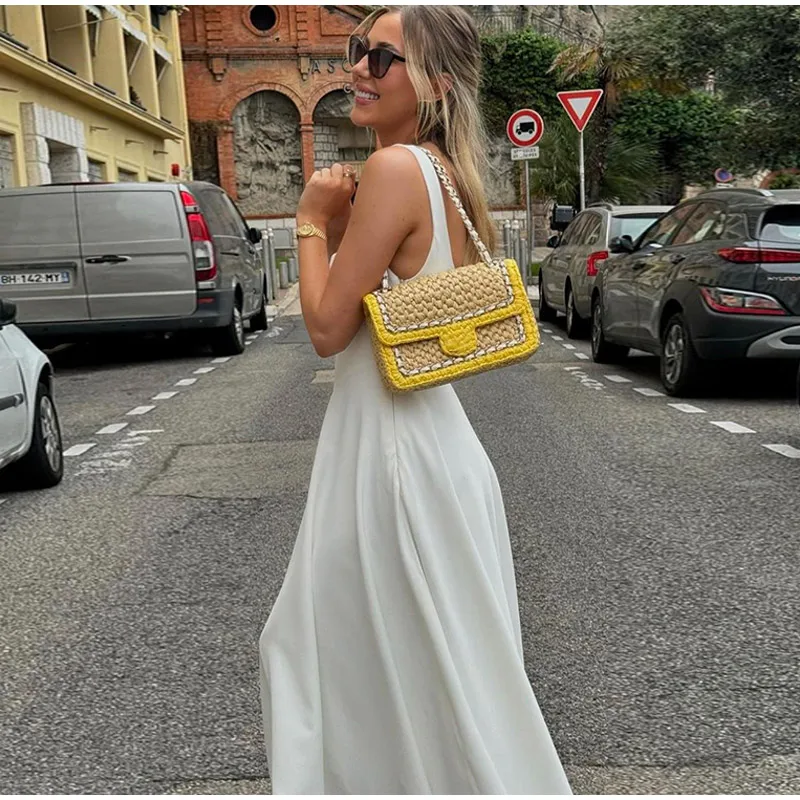 Black A-line Women's Long Dress Elegant Square Neck Pleated Sleeveless Sling Maxi Dresses 2025 Summer Lady Vacation Party Robes