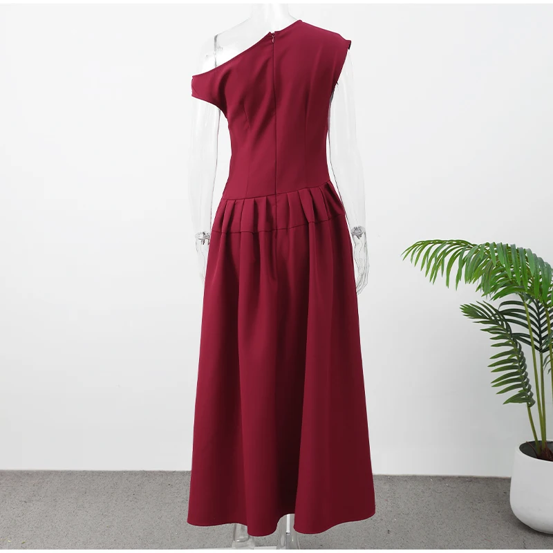 Black A-line Women's Long Dress Elegant Square Neck Pleated Sleeveless Sling Maxi Dresses 2025 Summer Lady Vacation Party Robes