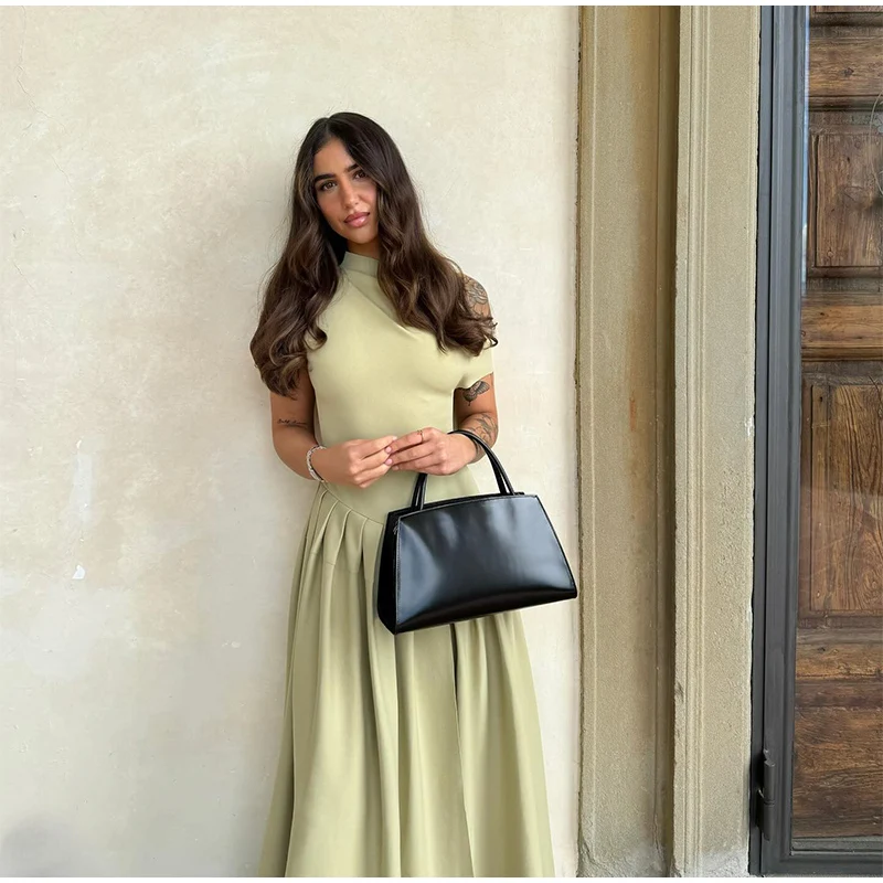 Black A-line Women's Long Dress Elegant Square Neck Pleated Sleeveless Sling Maxi Dresses 2025 Summer Lady Vacation Party Robes