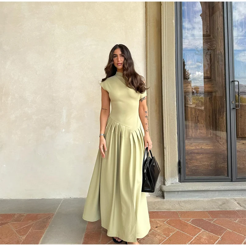 Black A-line Women's Long Dress Elegant Square Neck Pleated Sleeveless Sling Maxi Dresses 2025 Summer Lady Vacation Party Robes