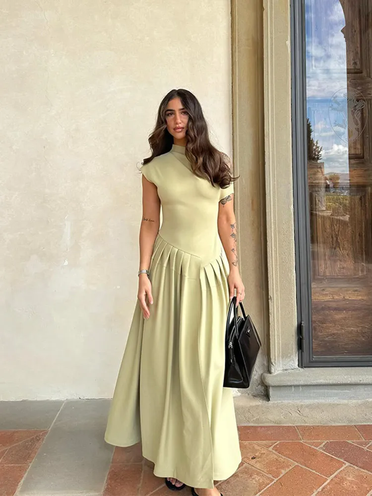 Black A-line Women's Long Dress Elegant Square Neck Pleated Sleeveless Sling Maxi Dresses 2025 Summer Lady Vacation Party Robes