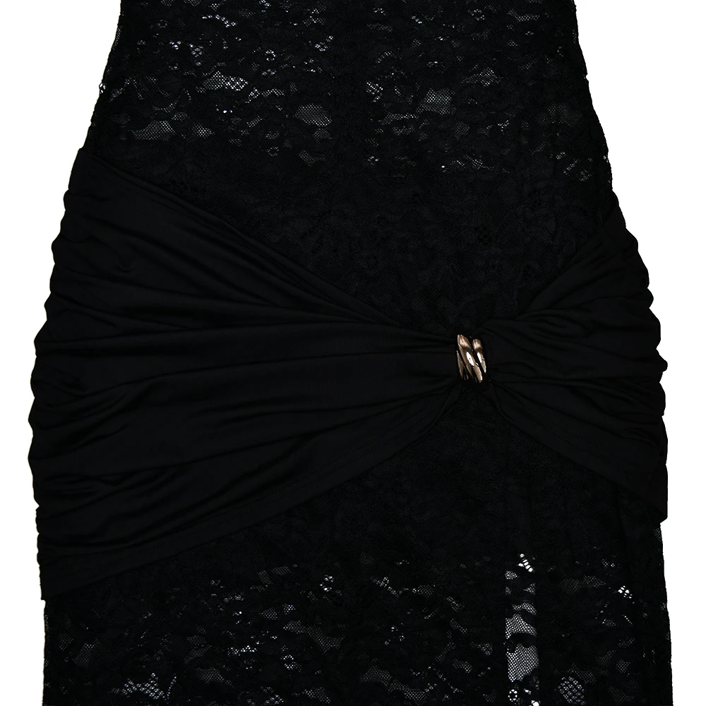  Sexy Hollow Out High Slit Lace Women Maxi Dress Black See Through Evening Dress Female Autumn New Elegant Party Clubwear