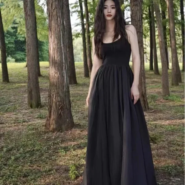 Black White Strapless Sleeveless Long Dress - Image 5
