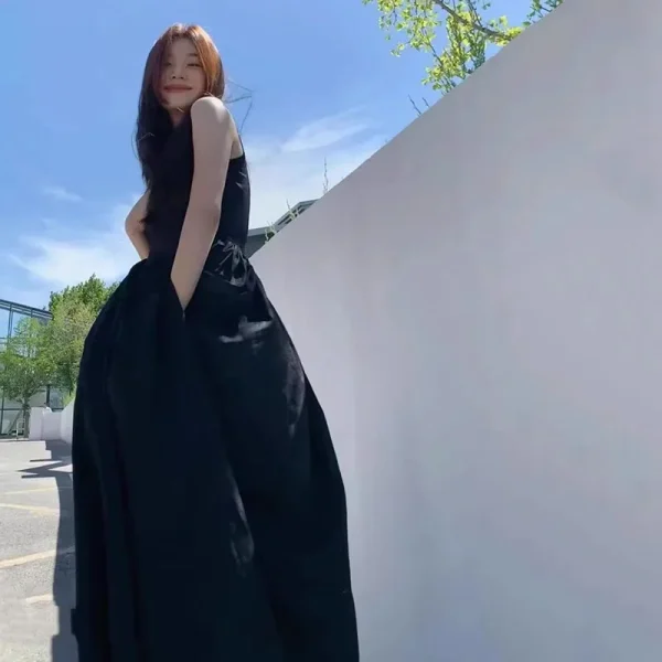 Black White Strapless Sleeveless Long Dress - Image 4