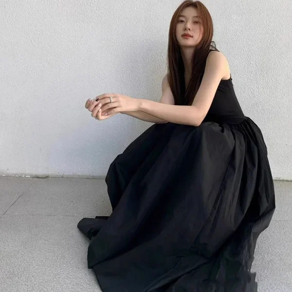 Black White Strapless Sleeveless Long Dress - Image 2
