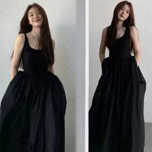 Black White Strapless Sleeveless Long Dress