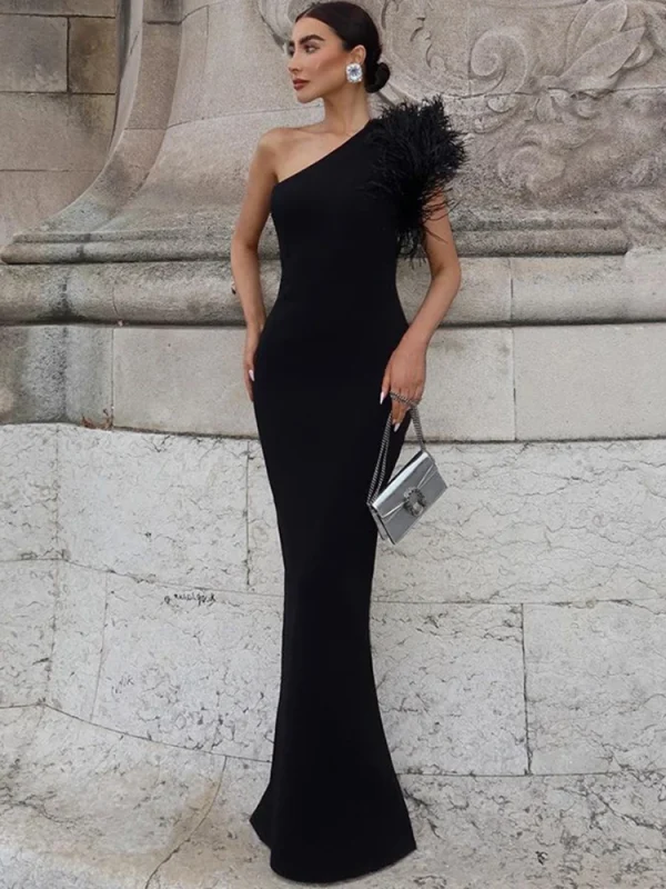 Black One-Shoulder Maxi Sleeveless  Dress - Image 2