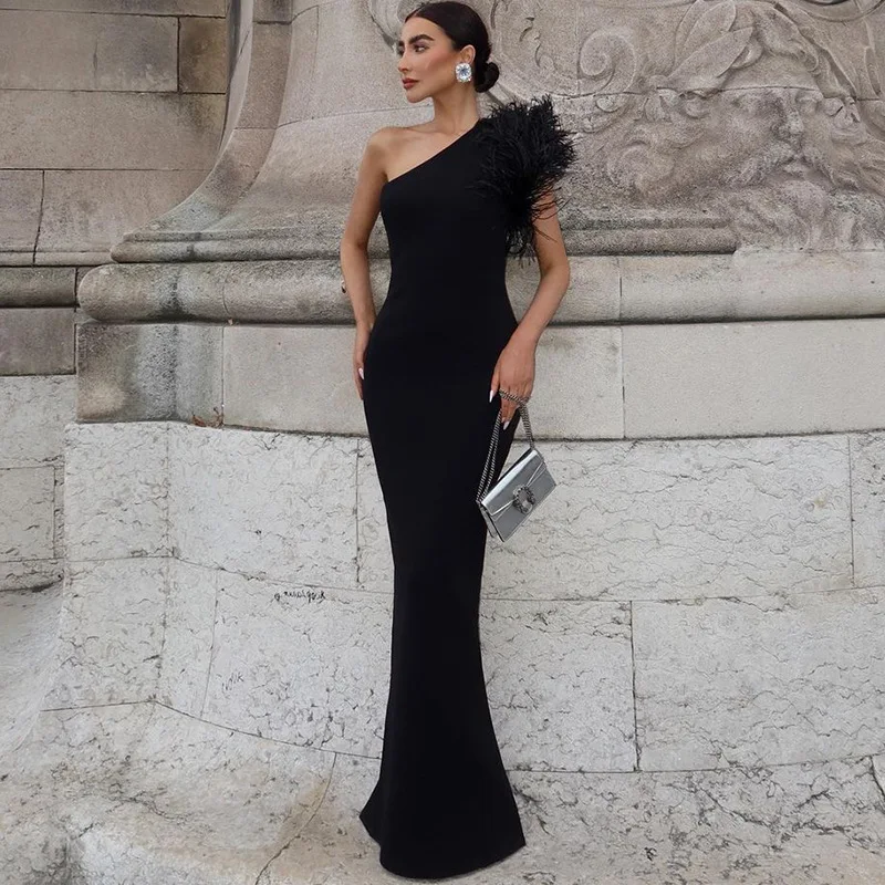 Black Sleeveless One Shoulder Maxi Dress For Women Bodycon Sexy Party Elegant Long Dress Birthday Evening Outfit Black Sleeveless One Shoulder Maxi Dress For Women Bodycon Sexy Party Elegant Long Dress Birthday Evening Outfit