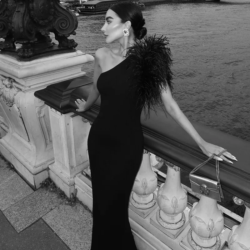 Black Sleeveless One Shoulder Maxi Dress For Women Bodycon Sexy Party Elegant Long Dress Birthday Evening Outfit Black Sleeveless One Shoulder Maxi Dress For Women Bodycon Sexy Party Elegant Long Dress Birthday Evening Outfit