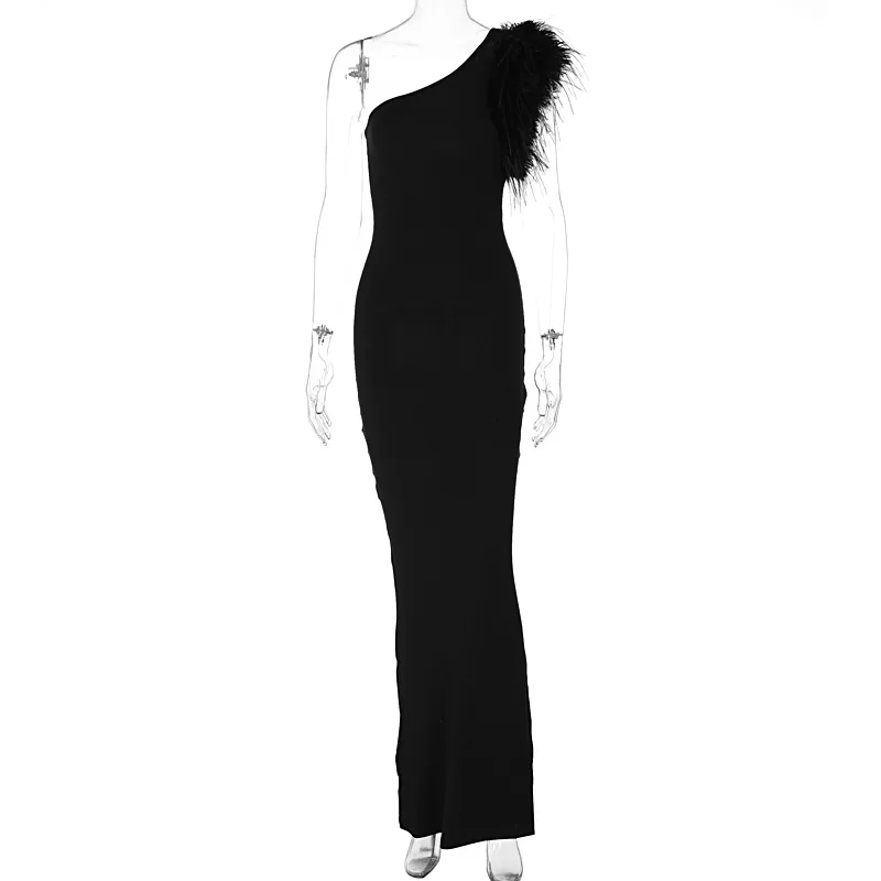 Black Sleeveless One Shoulder Maxi Dress For Women Bodycon Sexy Party Elegant Long Dress Birthday Evening Outfit Black Sleeveless One Shoulder Maxi Dress For Women Bodycon Sexy Party Elegant Long Dress Birthday Evening Outfit